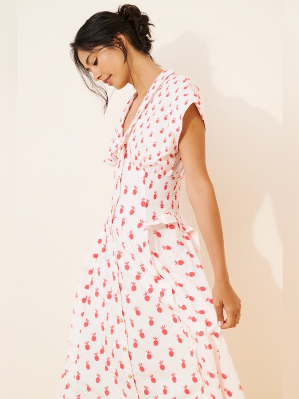 Anthropologie Short-Sleeve V-Neck Pleated Midi Dress - Picture 3 of 6